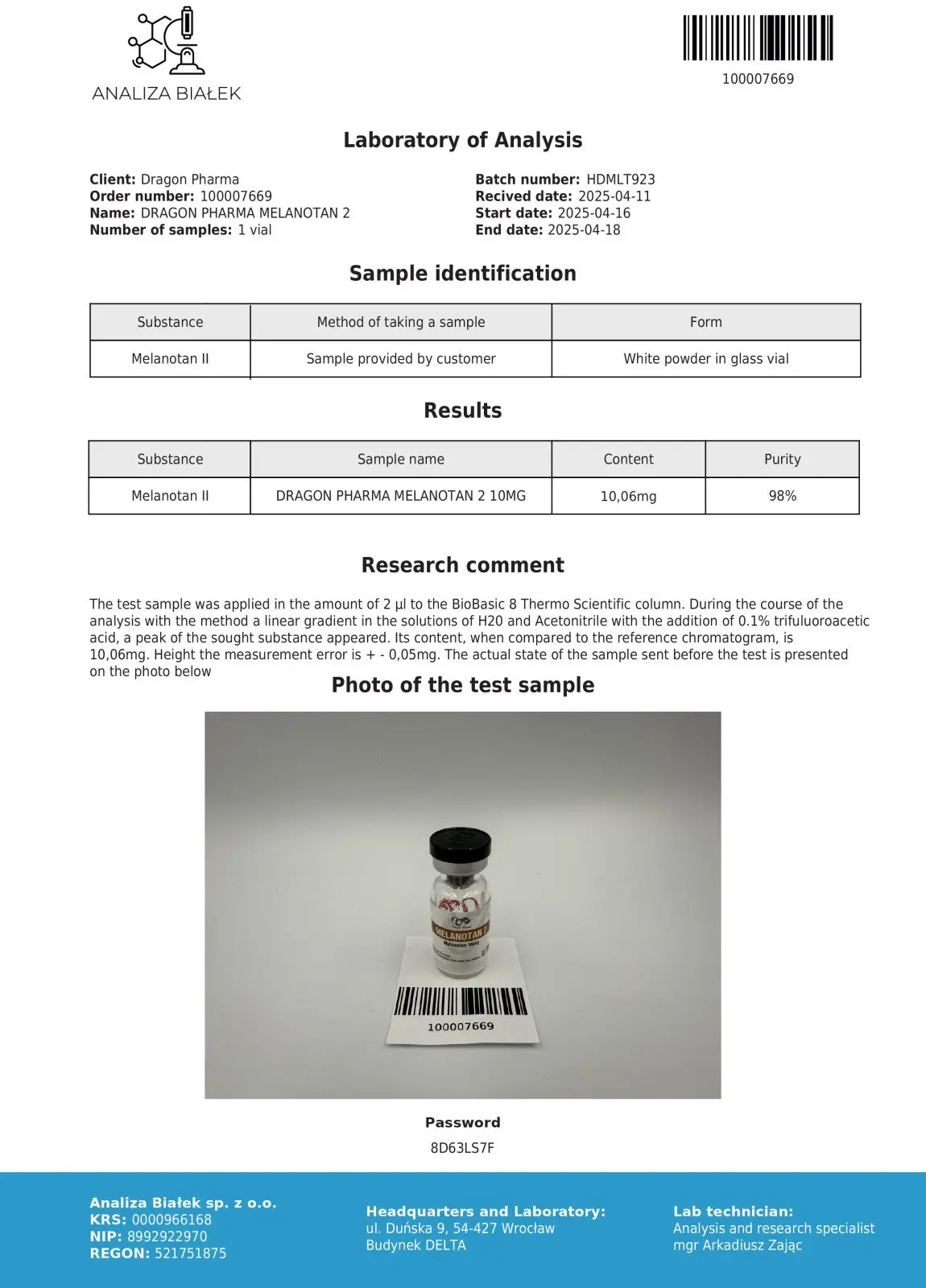 Dragon Pharma Melanotan Lab-Tested for Quality and Purity